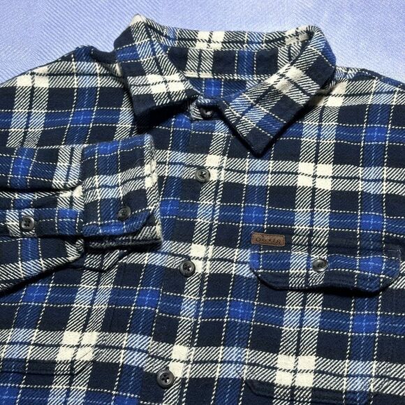Orvis‎ Heavyweight Blue Flannel Plaid Button Down Shirt Men's Size Large - Picture 1 of 16